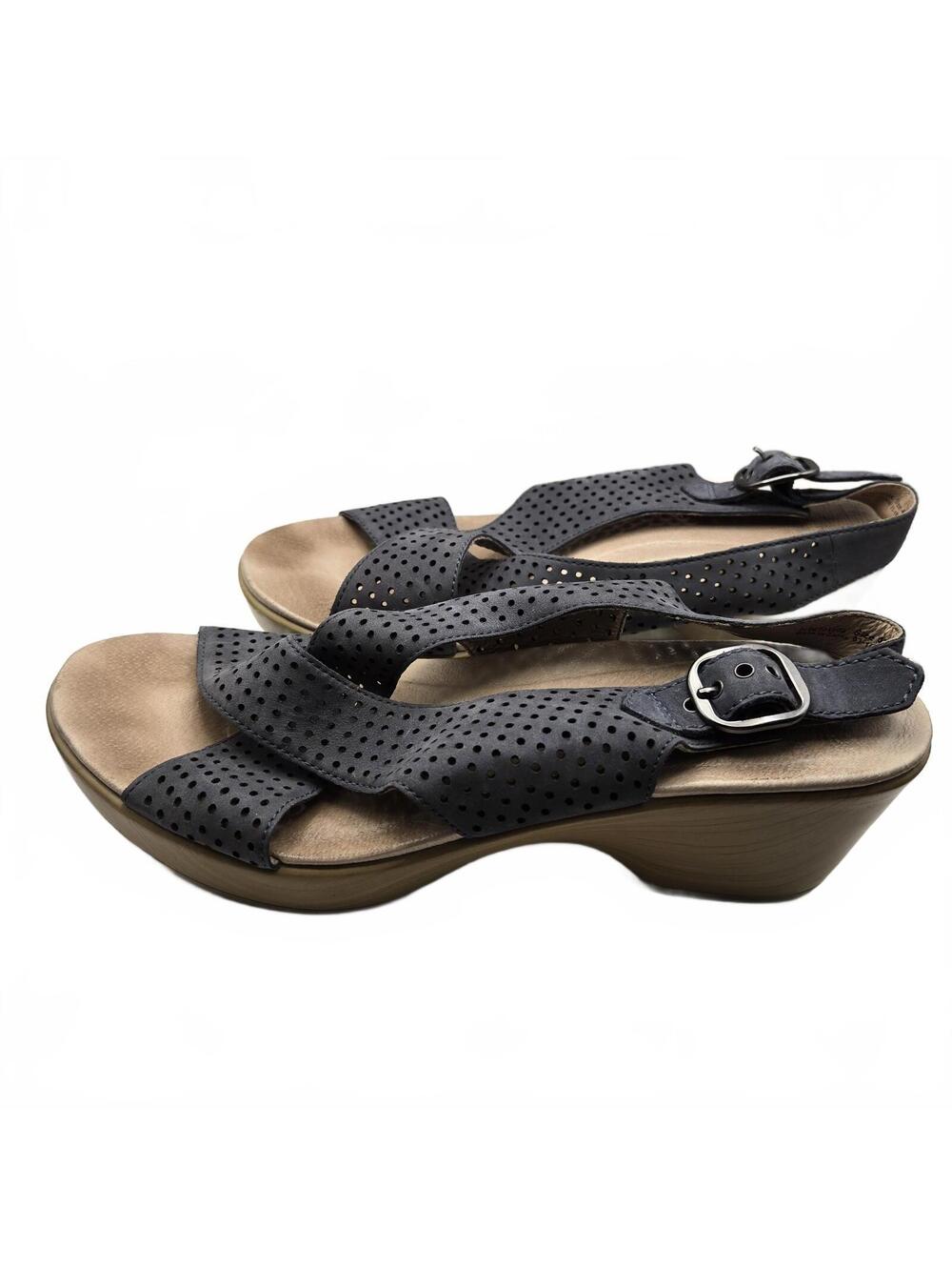 Dansko Blue Gray Perforated Leather Wedge Sandals Comfort Boho Shoes Size 42